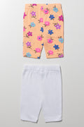 2 Pack Cropped Leggings Peach And White (2)