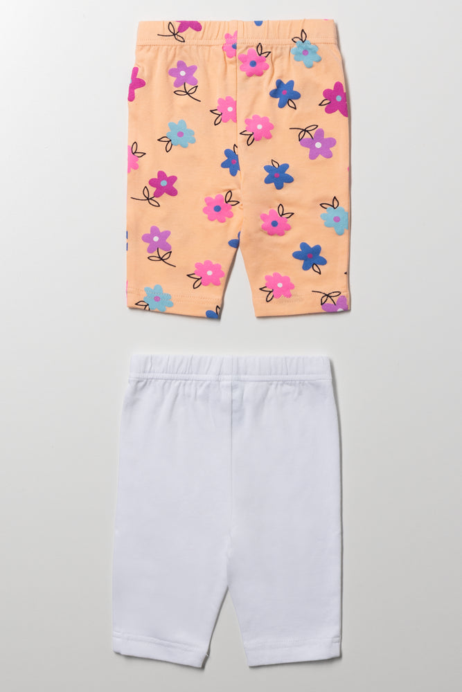 2 Pack Cropped Leggings Peach And White (2)