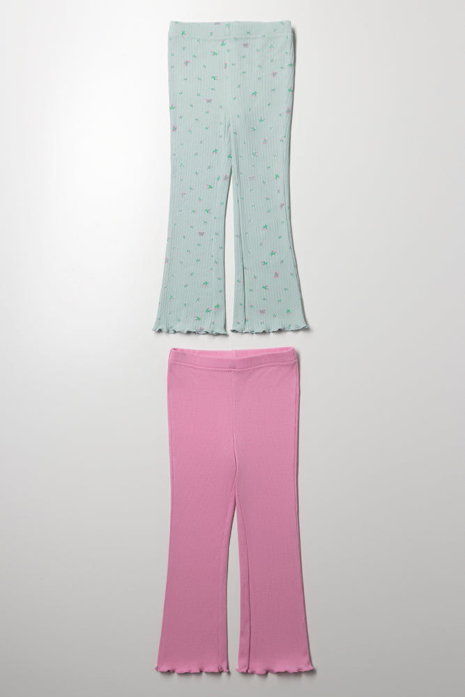2 Pack Flare Leggings Green And Pink