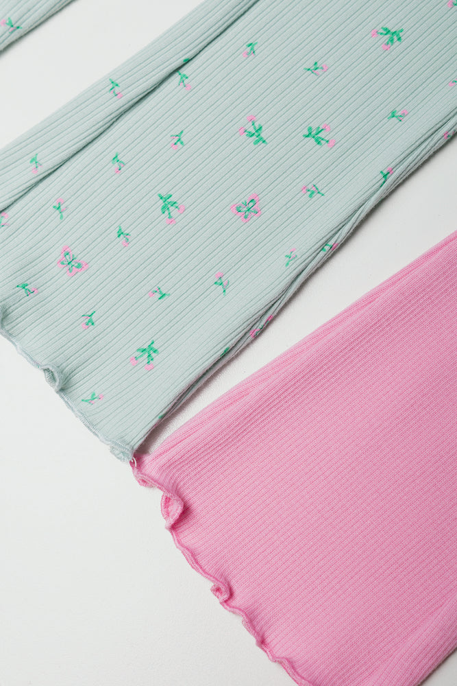2 Pack Flare Leggings Green And Pink