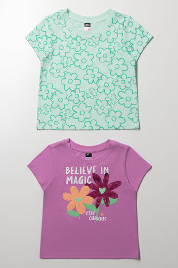 2 Pack Short Sleeve T-Shirt Green And Purple