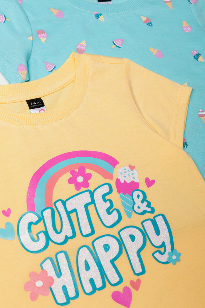 2 Pack Short Sleeve T-Shirts Yellow And Blue