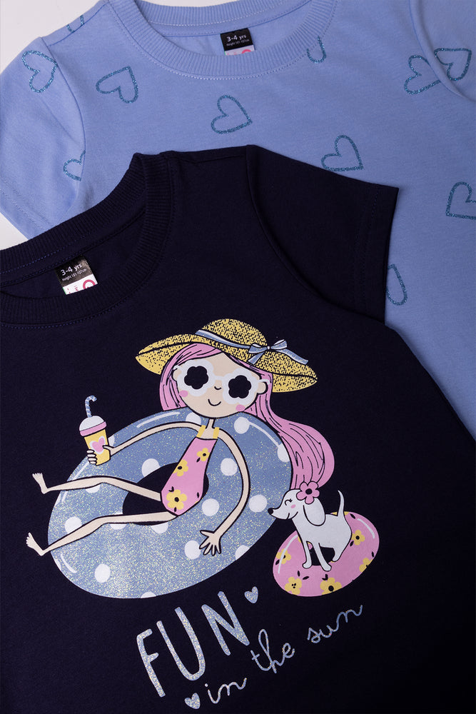 2 Pack Fun In The Sun Short Sleeve T-Shirts Blue (1)