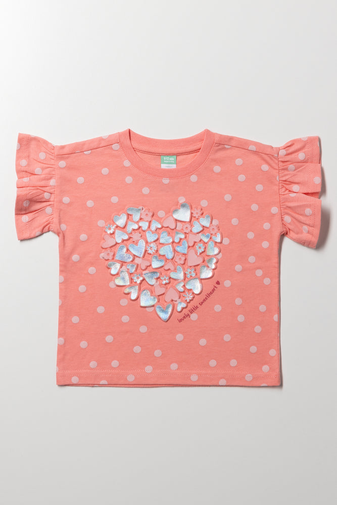 Heart Dropped Shoulder T-Shirt Pink