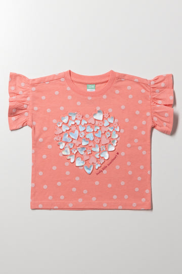 Heart Dropped Shoulder T-Shirt Pink