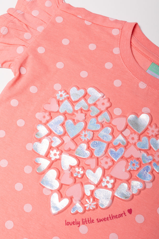 Heart Dropped Shoulder T-Shirt Pink
