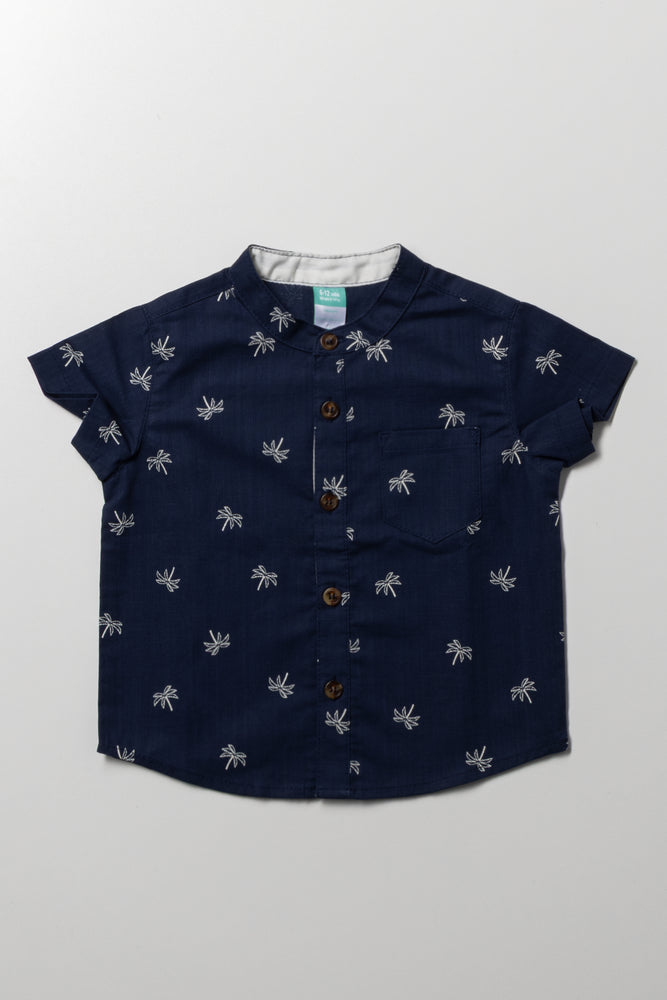 Palm Tree Short Sleeve Shirt Navy