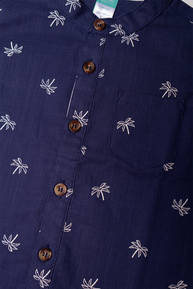 Palm Tree Short Sleeve Shirt Navy