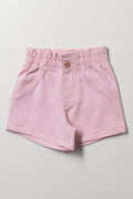 Paperbag Denim Shorts Pink