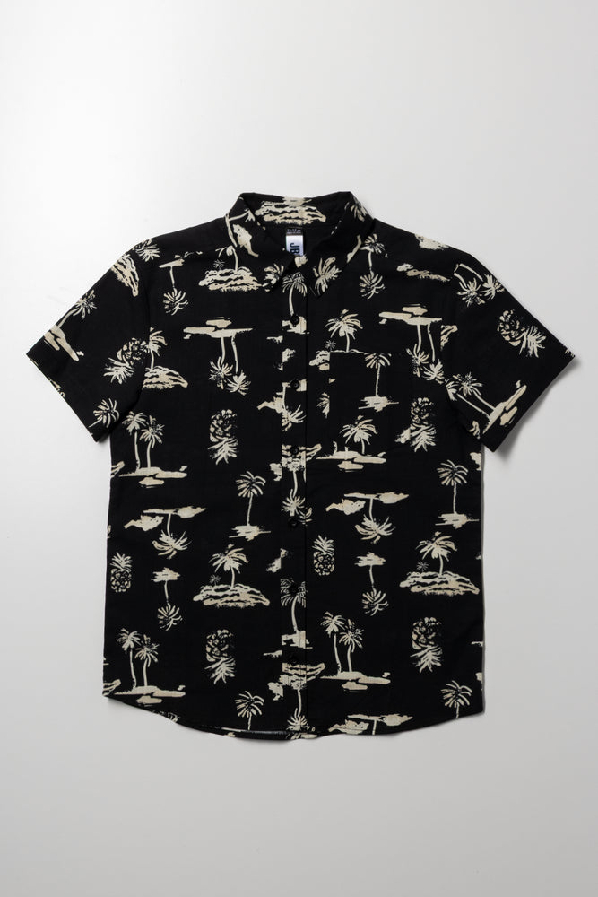 Floral Short Sleeve Shirt Black