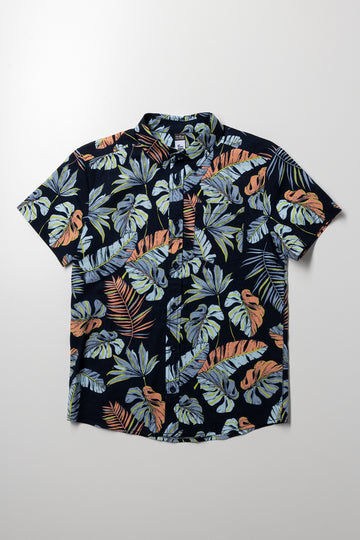 Floral Short Sleeve Shirt Navy