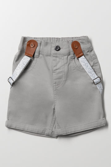 Dinosaur Braces Denim Shorts Grey