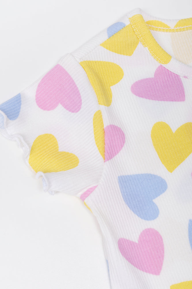 Heart Rib Short Pyjamas Set Cream