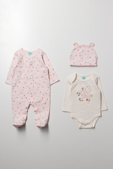 3 Pack Babygrow Set Pink