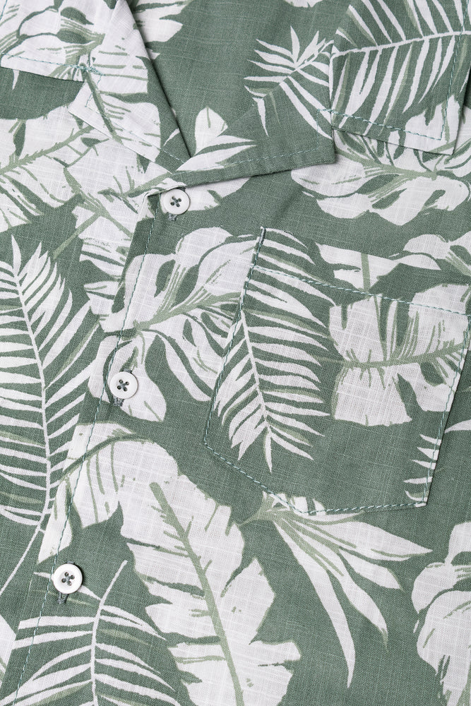 Short Sleeve Linen Blend Shirt Green