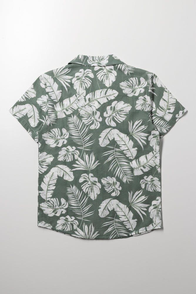 Short Sleeve Linen Blend Shirt Green (2)