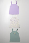 3 Pack Strappy Vests Purple, Green And Sage