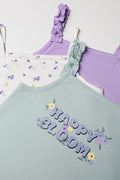 3 Pack Strappy Vests Purple, Green And Sage (1)