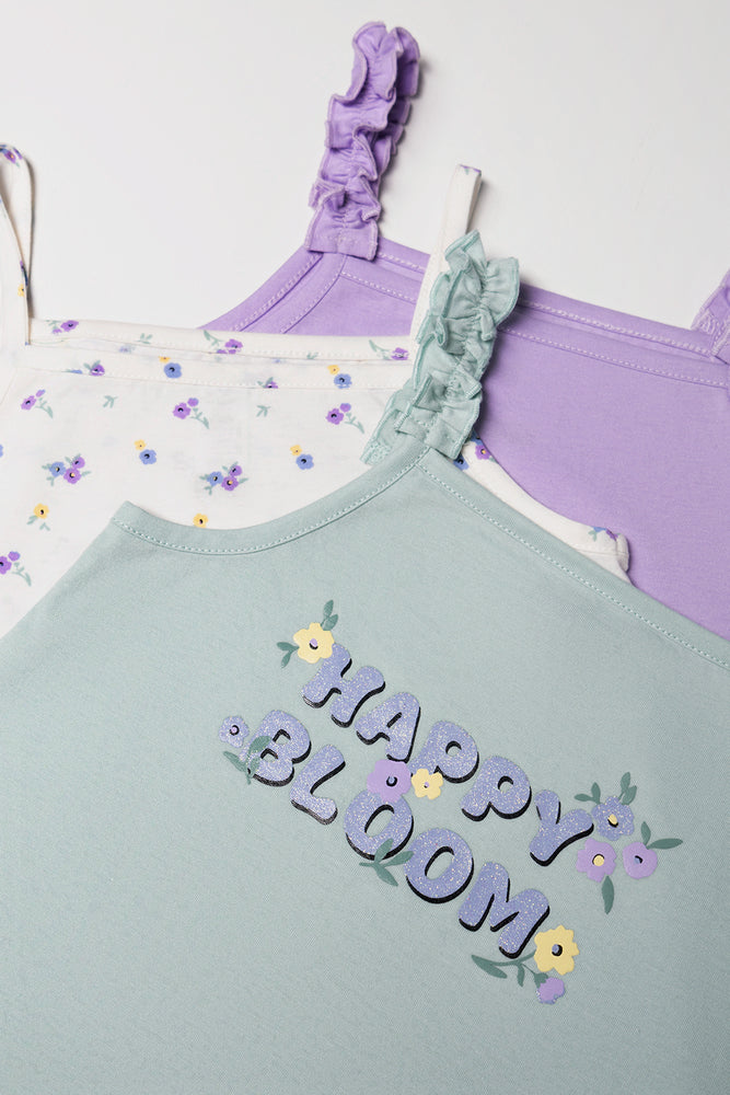 3 Pack Strappy Vests Purple, Green And Sage (1)