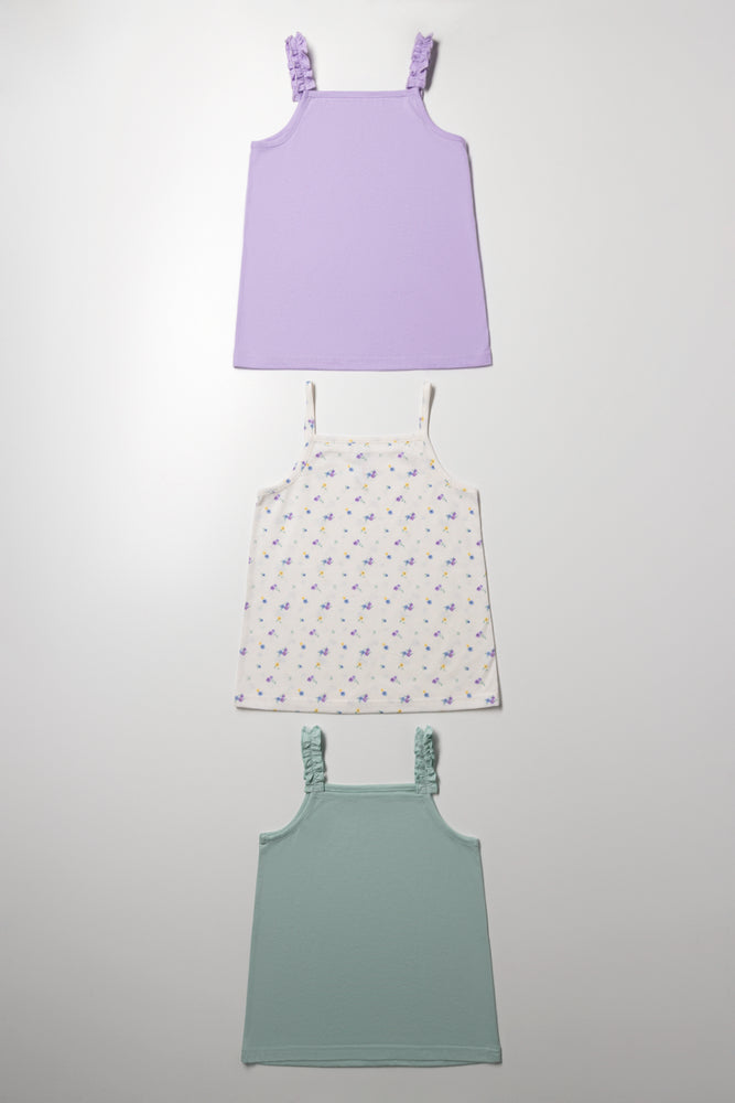 3 Pack Strappy Vests Purple, Green And Sage (2)
