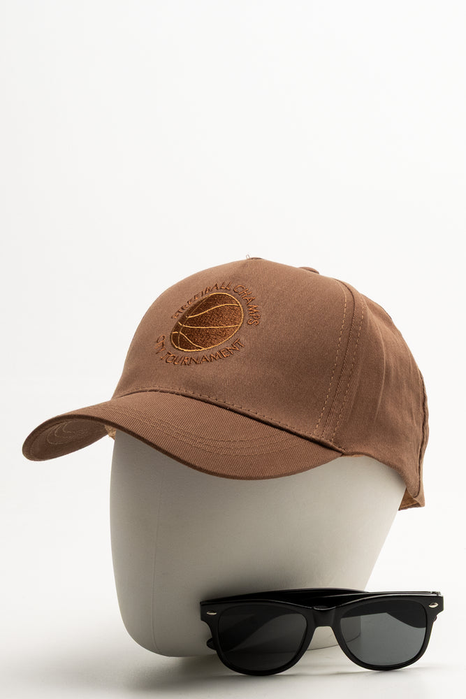 Basketball Cap And Sunglasses Set Tan