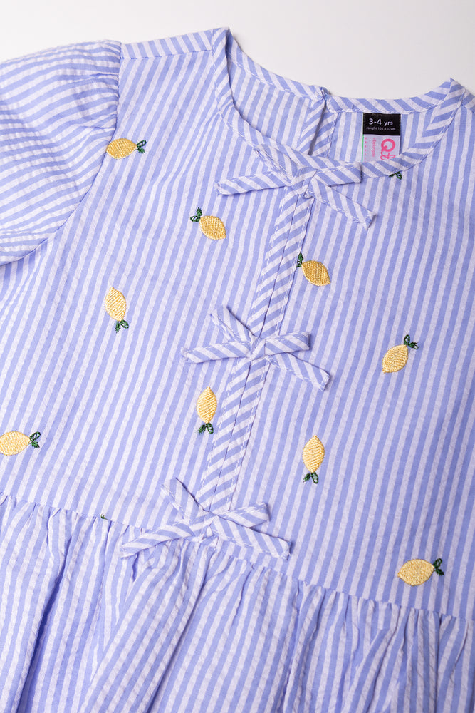 Lemon Peplum Bow Tie Top Blue