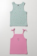 2 Pack Rib Vest Green And Pink