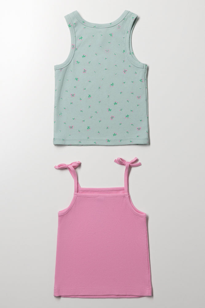 2 Pack Rib Vest Green And Pink (2)