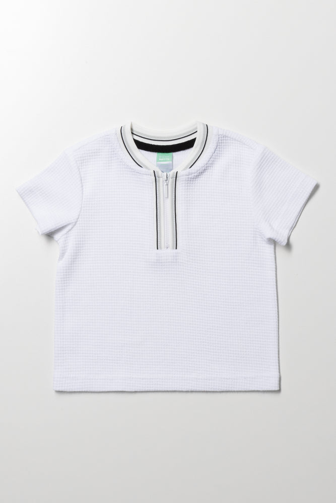 Textured Zip Golfer White