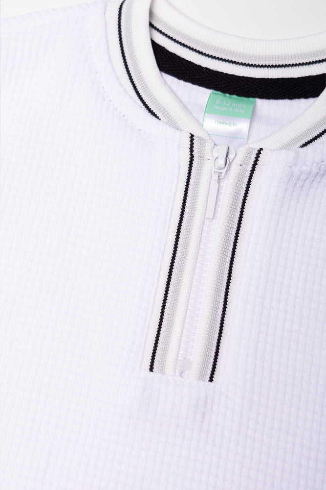 Textured Zip Golfer White