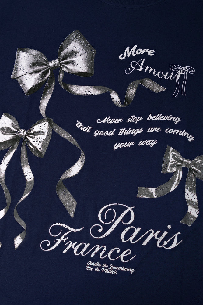 Oversized T-Shirt Bow Print Navy