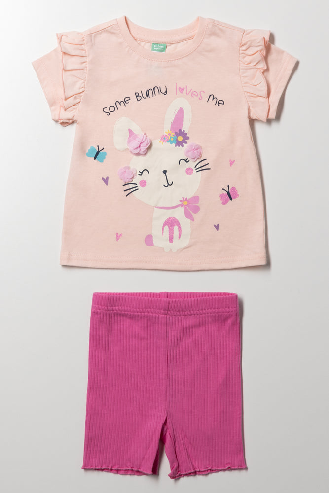 Rib Cycle Shorts Set Peach And Pink
