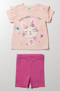 Rib Cycle Shorts Set Peach And Pink