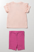 Rib Cycle Shorts Set Peach And Pink (3)