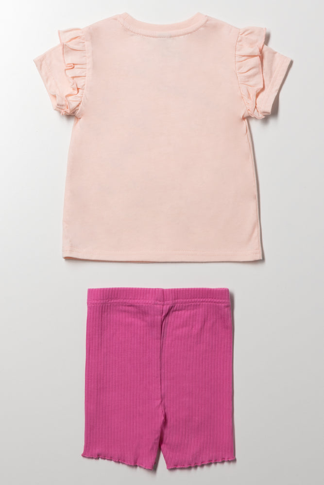 Rib Cycle Shorts Set Peach And Pink (3)