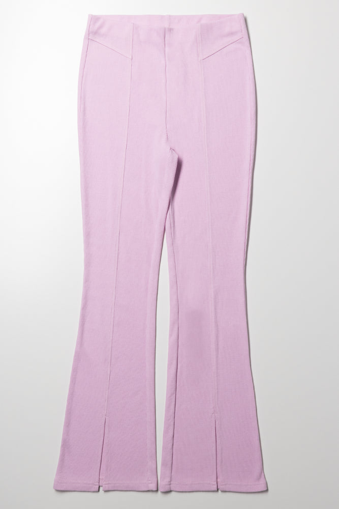 Rib Flare Leggings With Slit Pink