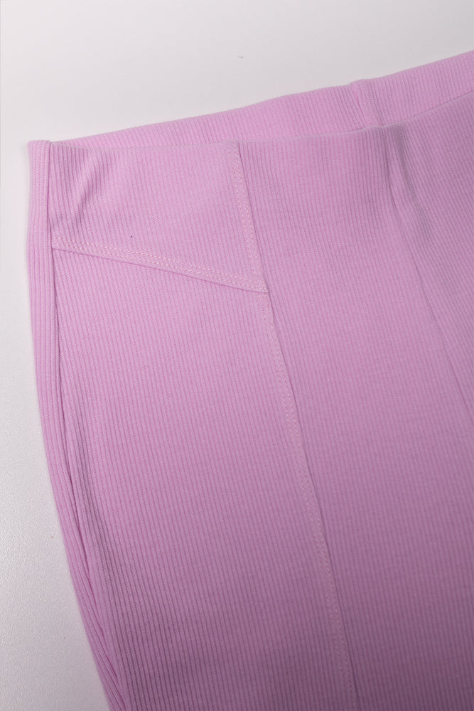 Rib Flare Leggings With Slit Pink