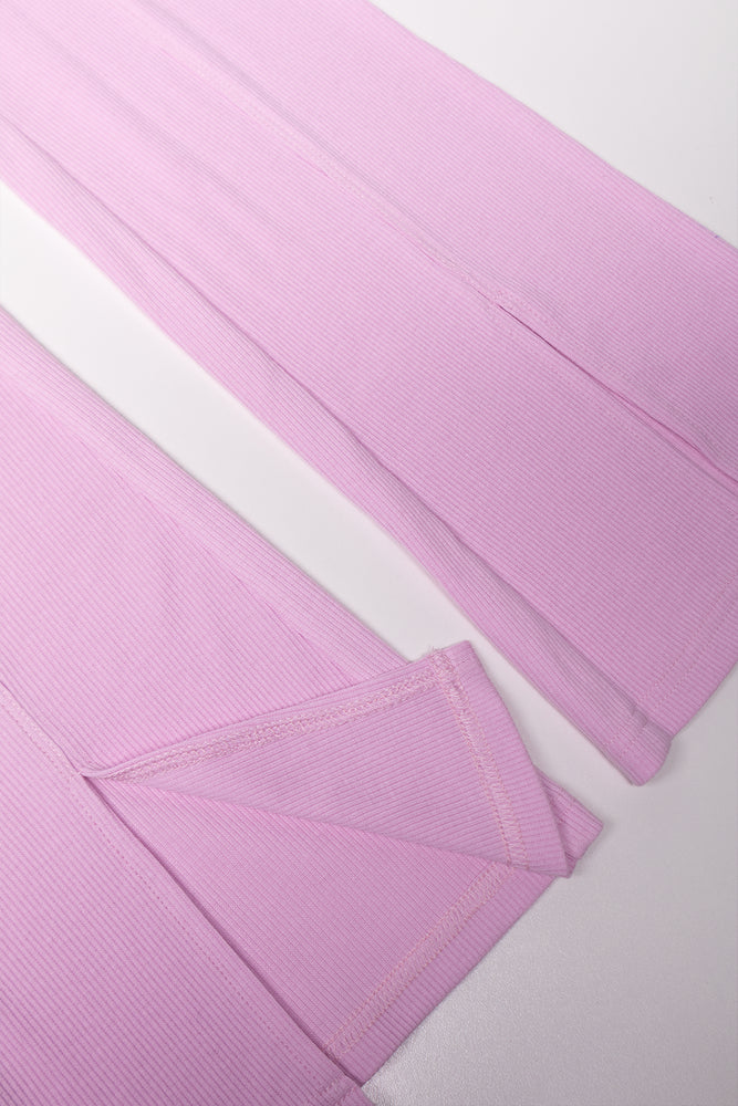 Rib Flare Leggings With Slit Pink (2)