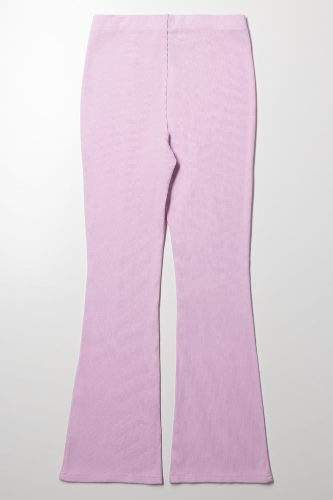 Rib Flare Leggings With Slit Pink (3)