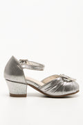 Diamante Heart Block Heel Silver