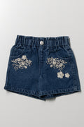 Flower Paperbag Denim Shorts Blue