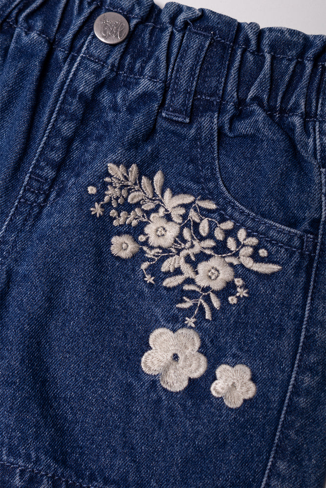 Flower Paperbag Denim Shorts Blue
