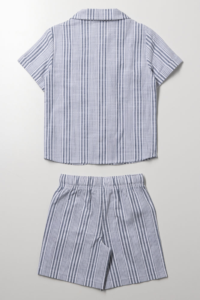 Stripe Shirt And Shorts Set Blue (3)