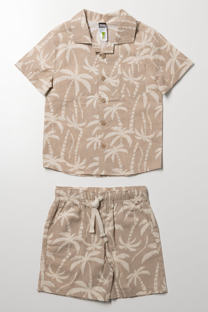Palm Tree Shorts And Shirt Set Natural