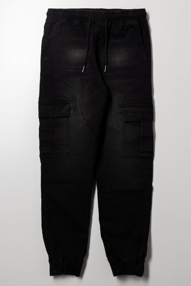 Denim Cargo Joggers Black