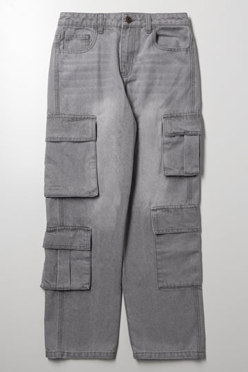 Cargo Straight Leg Denim Jeans Grey