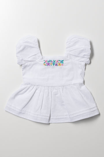 Embroided Woven Top White