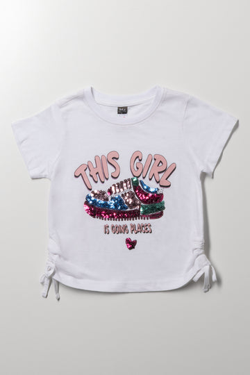 Ruched Short Sleeve T-Shirt White