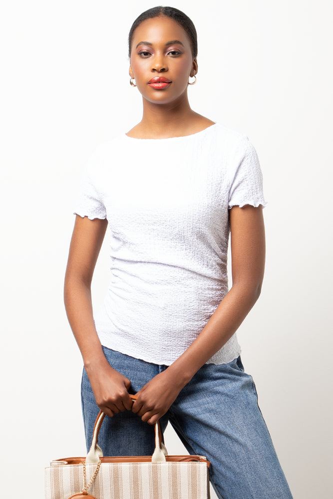 Short Sleeve Lettuce Edge Top White