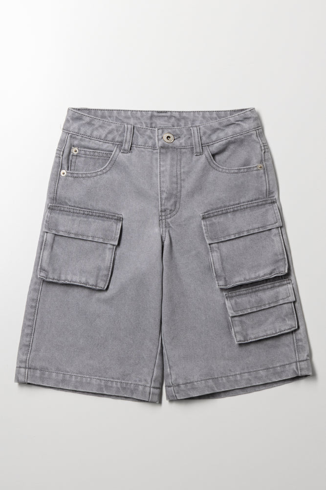 Cargo Denim Shorts Grey